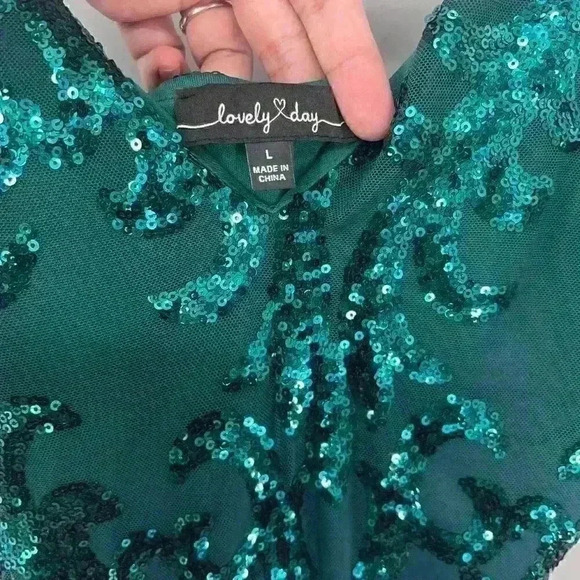 Lovely Day Mini Dress Womens Large Mesh Sequin Y2K Glam Party Sparkly Cocktail - Picture 10 of 10